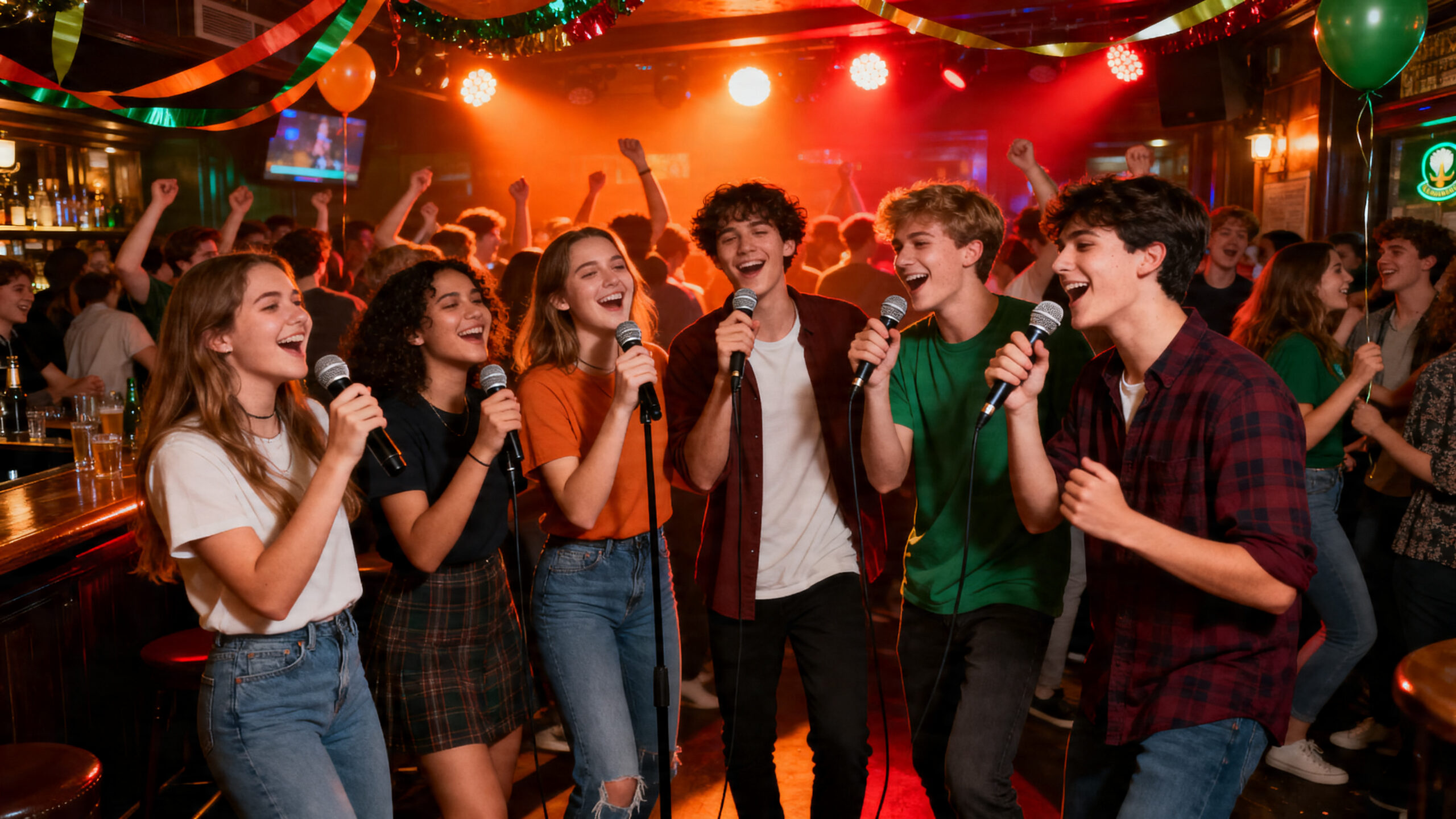 Group of people performing on stage | karaoke party