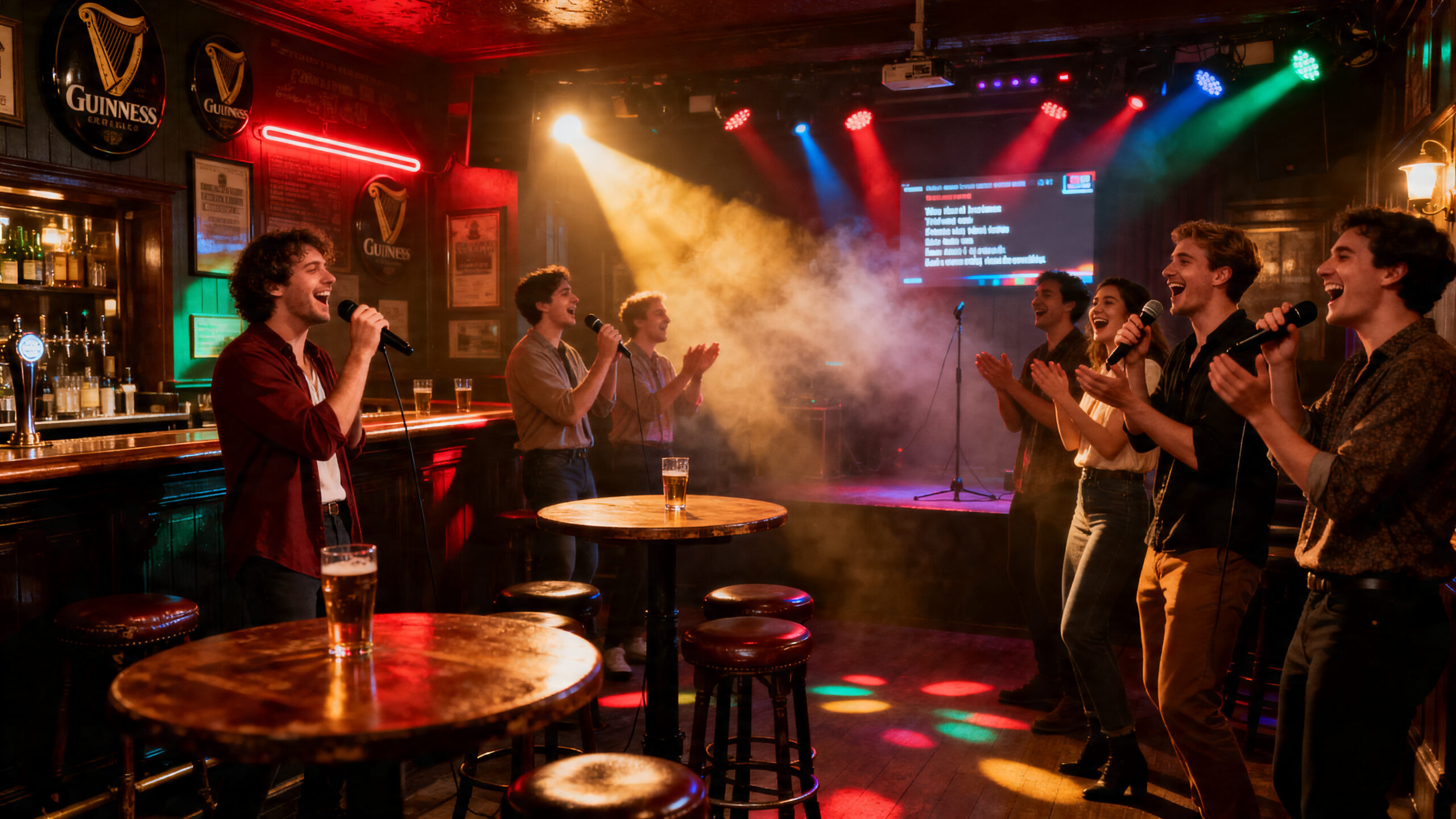 Crowd singing loudly together | karaoke party